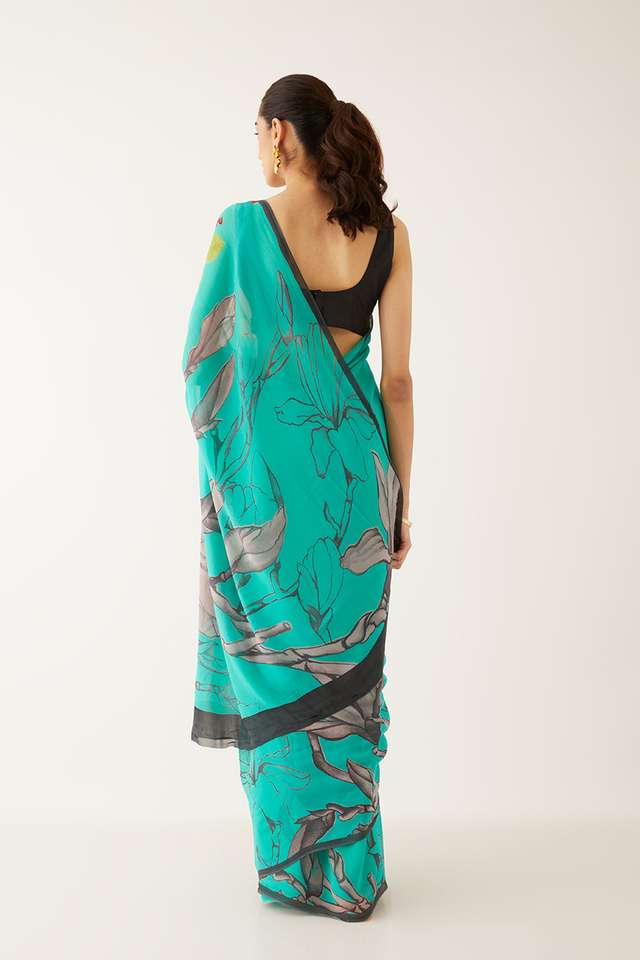 Blue Viscose Georgette Printed Saree thumbnail image number null