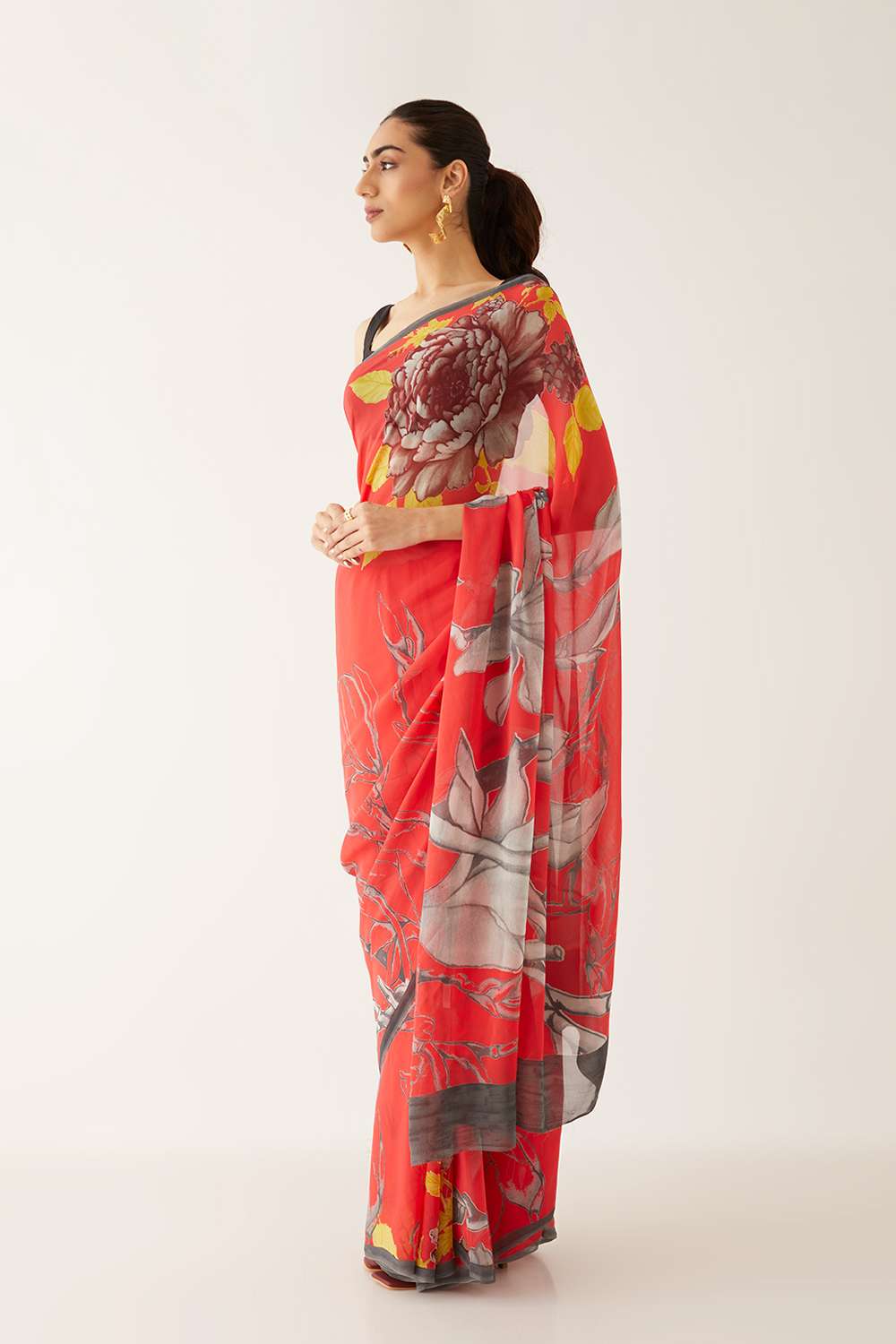 Red Viscose Georgette Printed Saree image number null