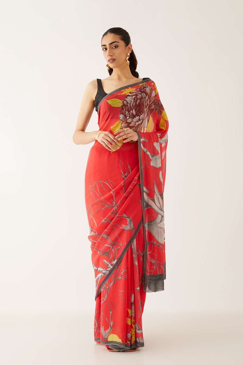 Red Viscose Georgette Printed Saree image number null