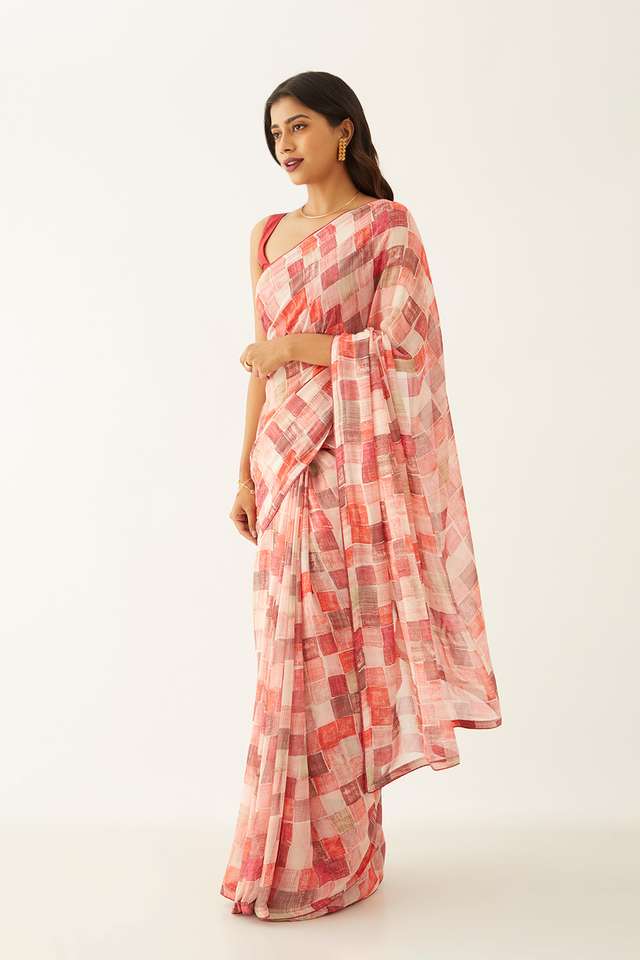 Pink Viscose Georgette Digital Print Saree thumbnail image number null