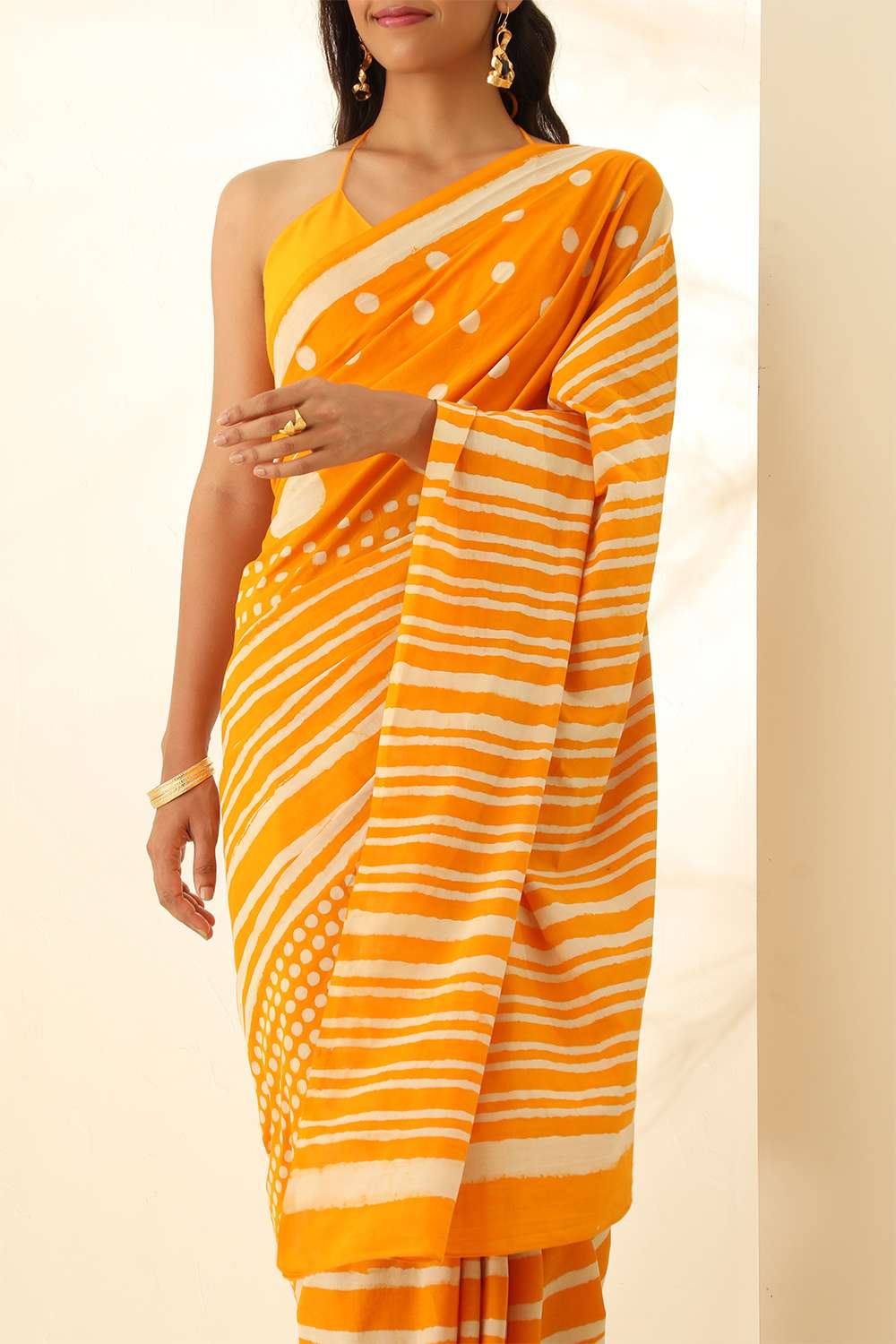 Yellow Pure Cotton Bagru Block Printed Saree image number null