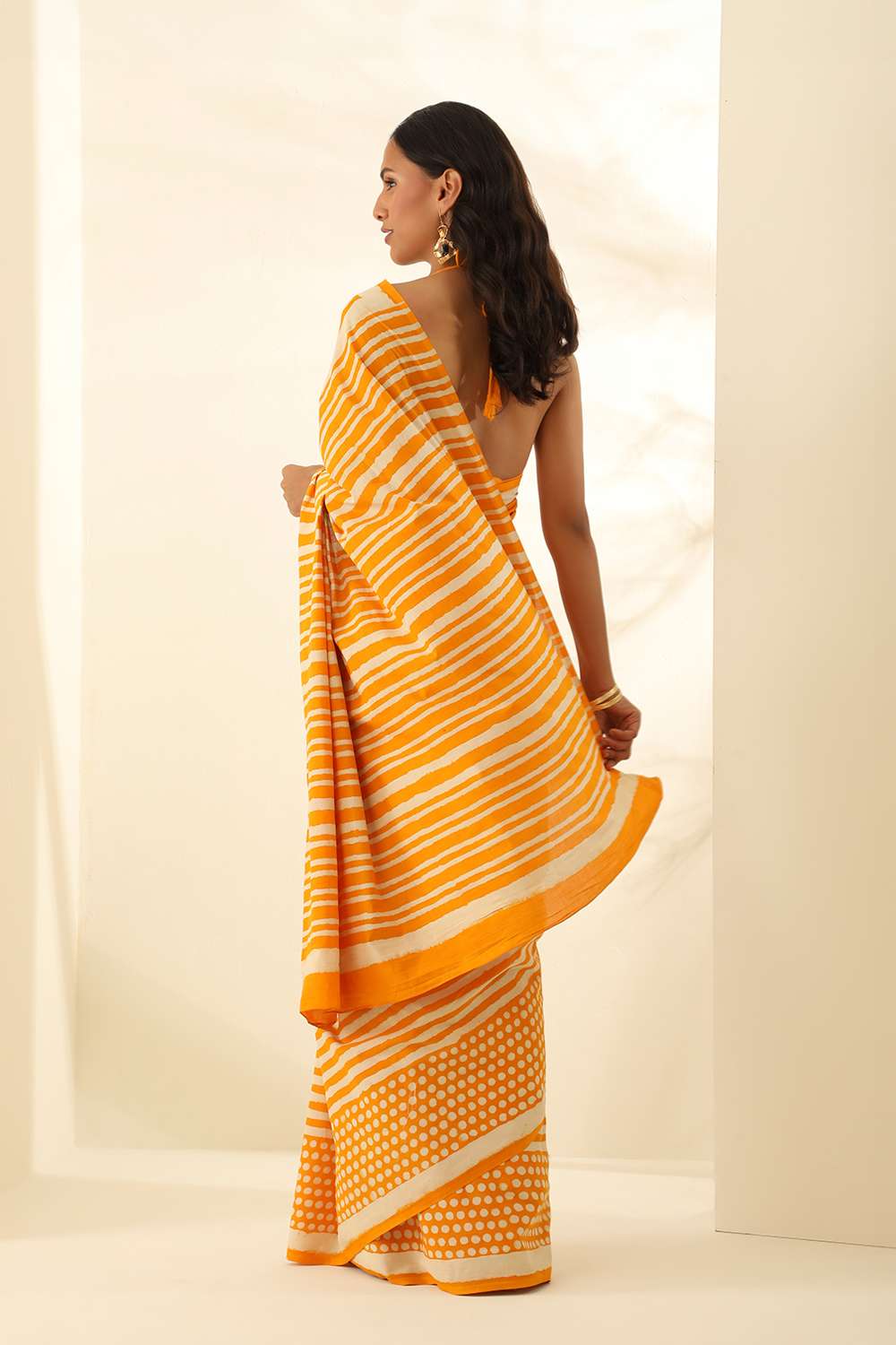 Yellow Pure Cotton Bagru Block Printed Saree image number null