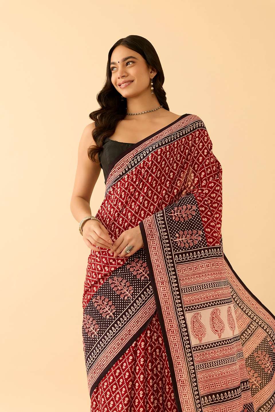 Red Bagh Block Printed Pure Cotton Saree