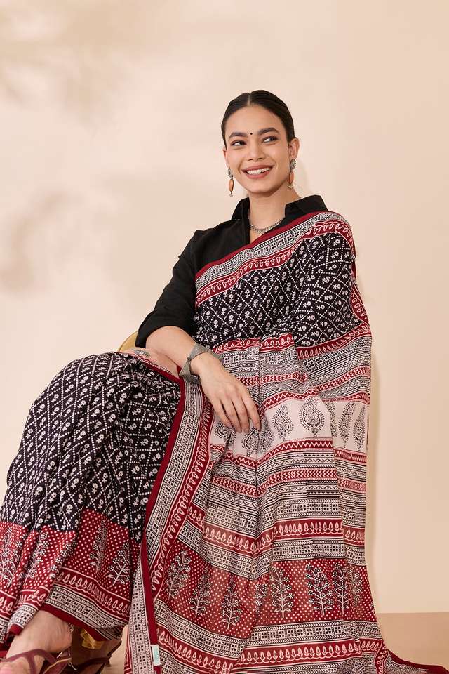 Black Bagh Block Printed Pure Cotton Saree image number