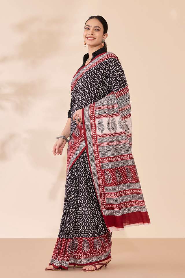 Black Bagh Block Printed Pure Cotton Saree thumbnail image number null
