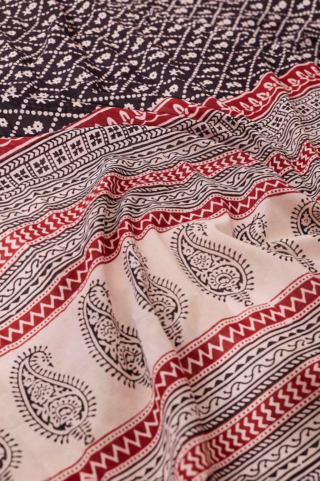Black Bagh Block Printed Pure Cotton Saree thumbnail image number null
