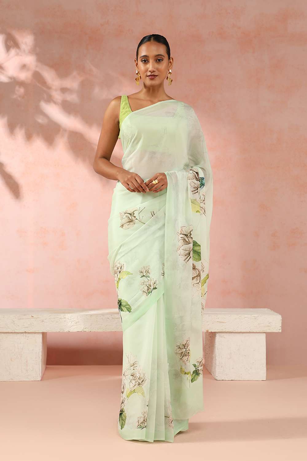 Pistachio Contemporary Viscose Crepe Digital Printed Saree image number null