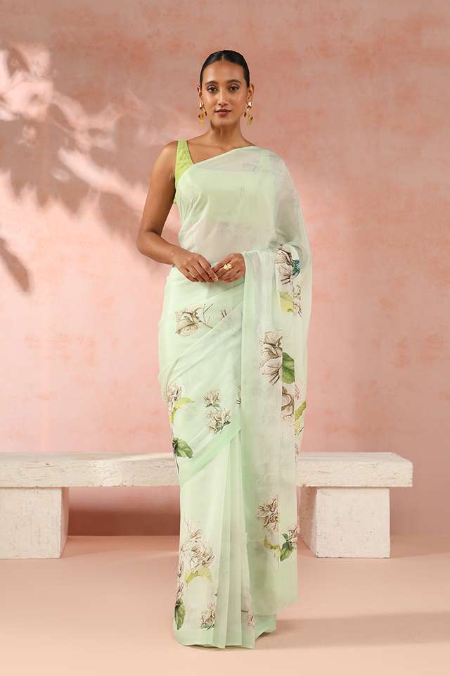 Pistachio Contemporary Viscose Crepe Digital Printed Saree thumbnail image number null