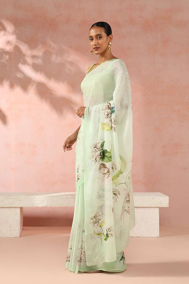 Pistachio Contemporary Viscose Crepe Digital Printed Saree thumbnail image number null