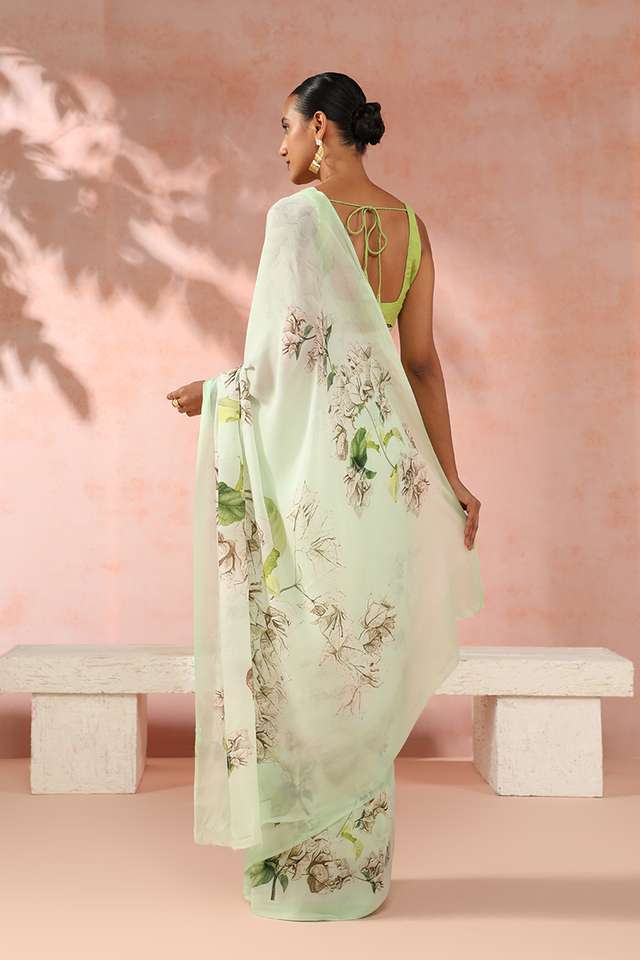 Pistachio Contemporary Viscose Crepe Digital Printed Saree thumbnail image number null