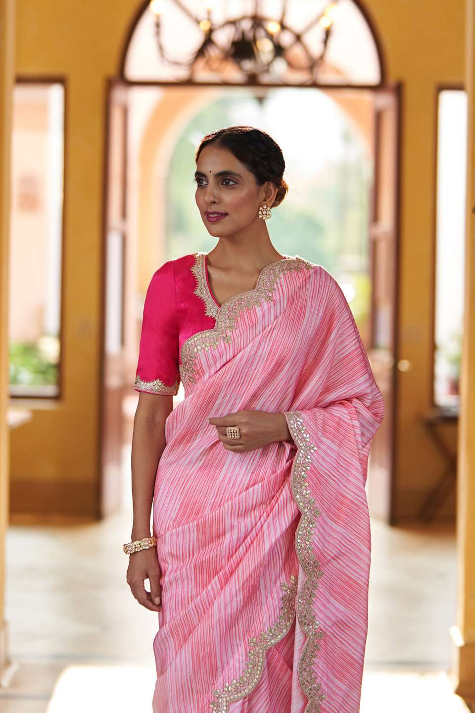 Pink Viscose Luxe Embroidery Saree
