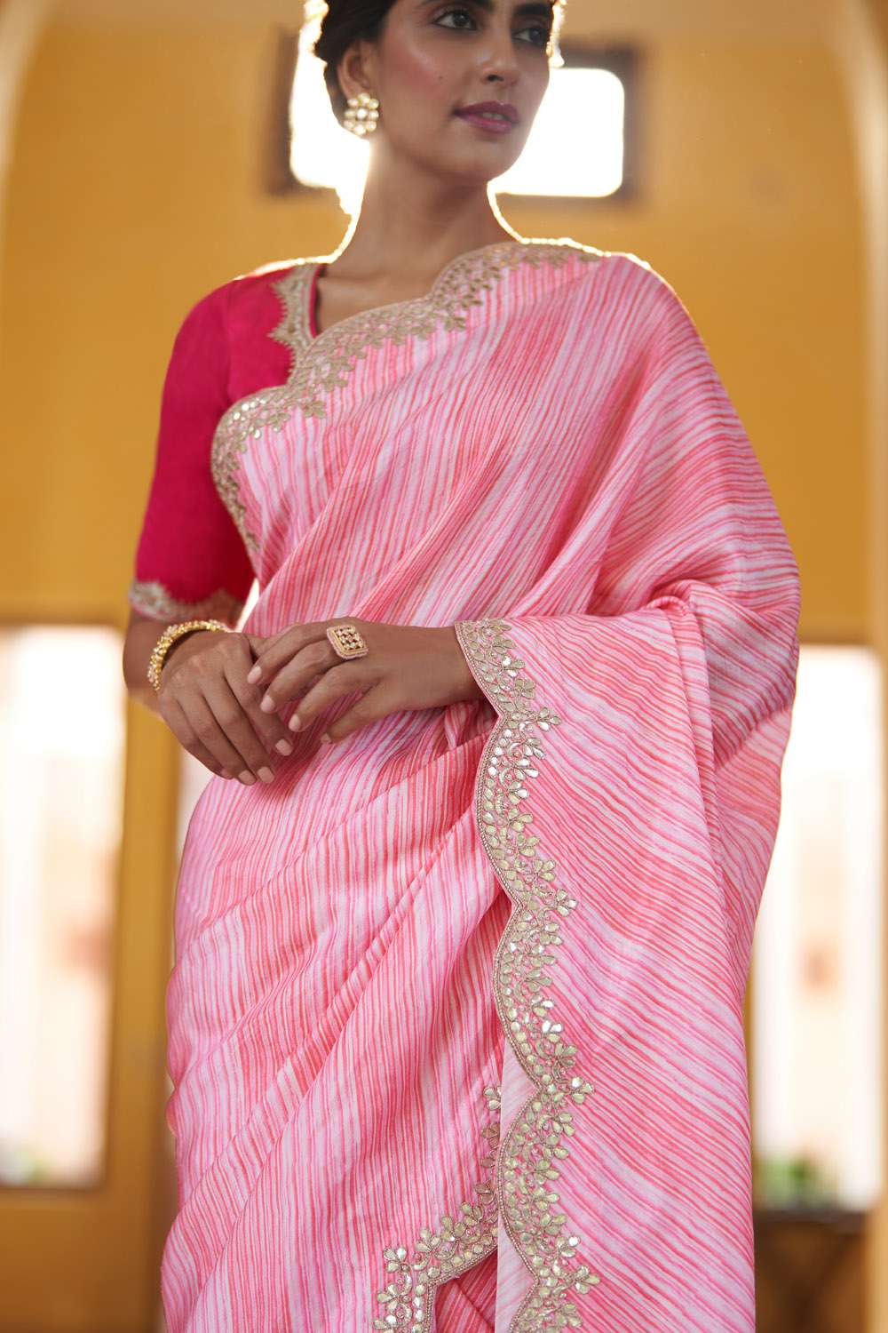 Pink Viscose Luxe Embroidery Saree image number null