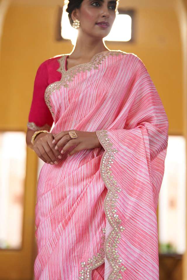 Pink Viscose Luxe Embroidery Saree thumbnail image number null