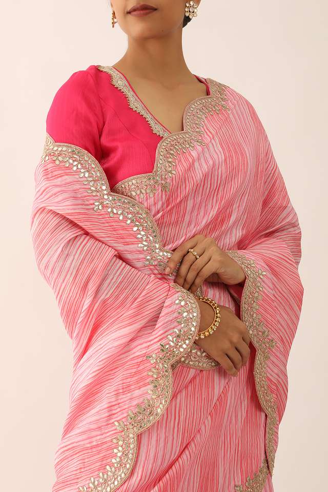 Pink Viscose Luxe Embroidery Saree thumbnail image number null