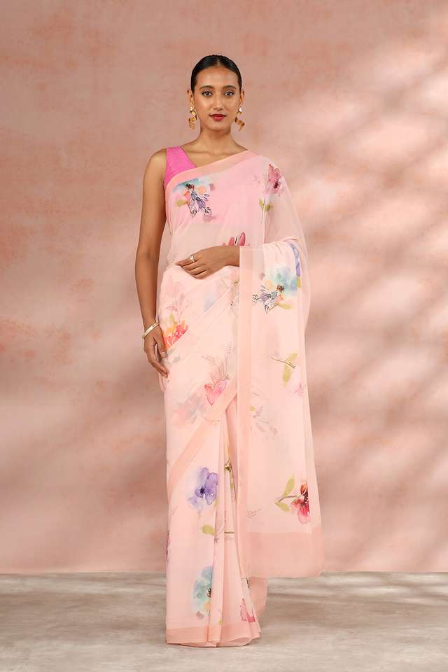 Light Pink Contemporary Viscose Crepe Digital Printed Saree image number