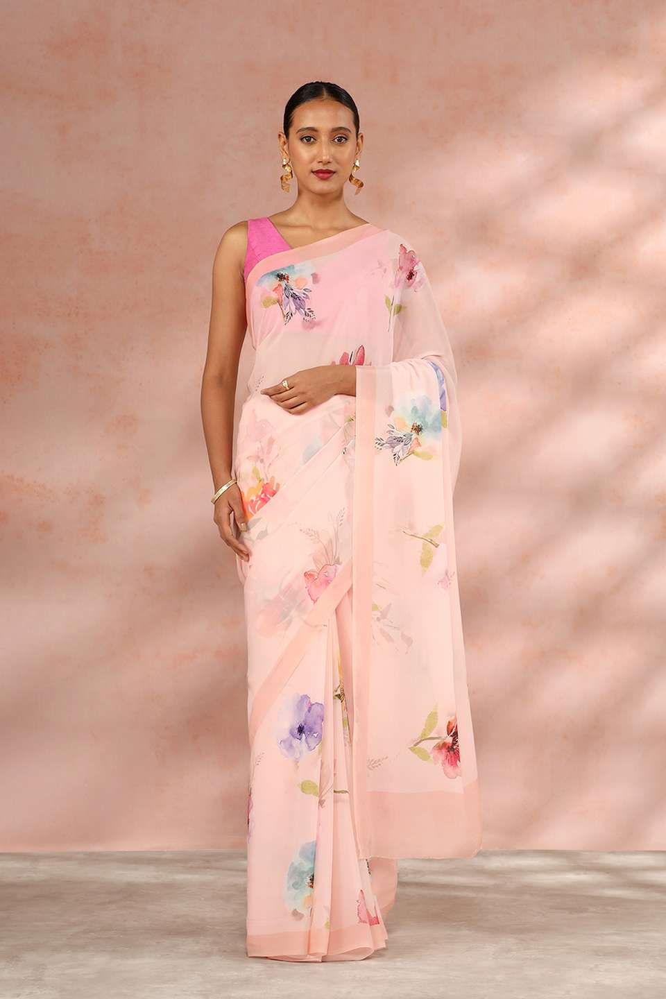 Light Pink Contemporary Viscose Crepe Digital Printed Saree