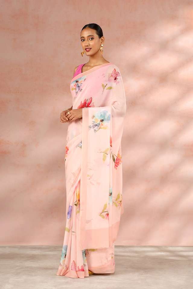 Light Pink Contemporary Viscose Crepe Digital Printed Saree thumbnail image number null