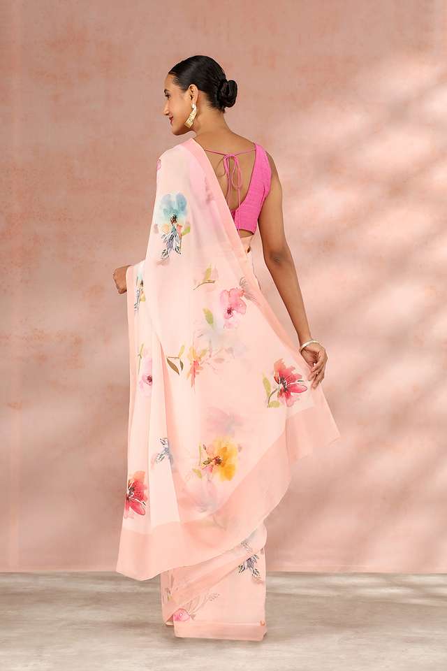 Light Pink Contemporary Viscose Crepe Digital Printed Saree thumbnail image number null