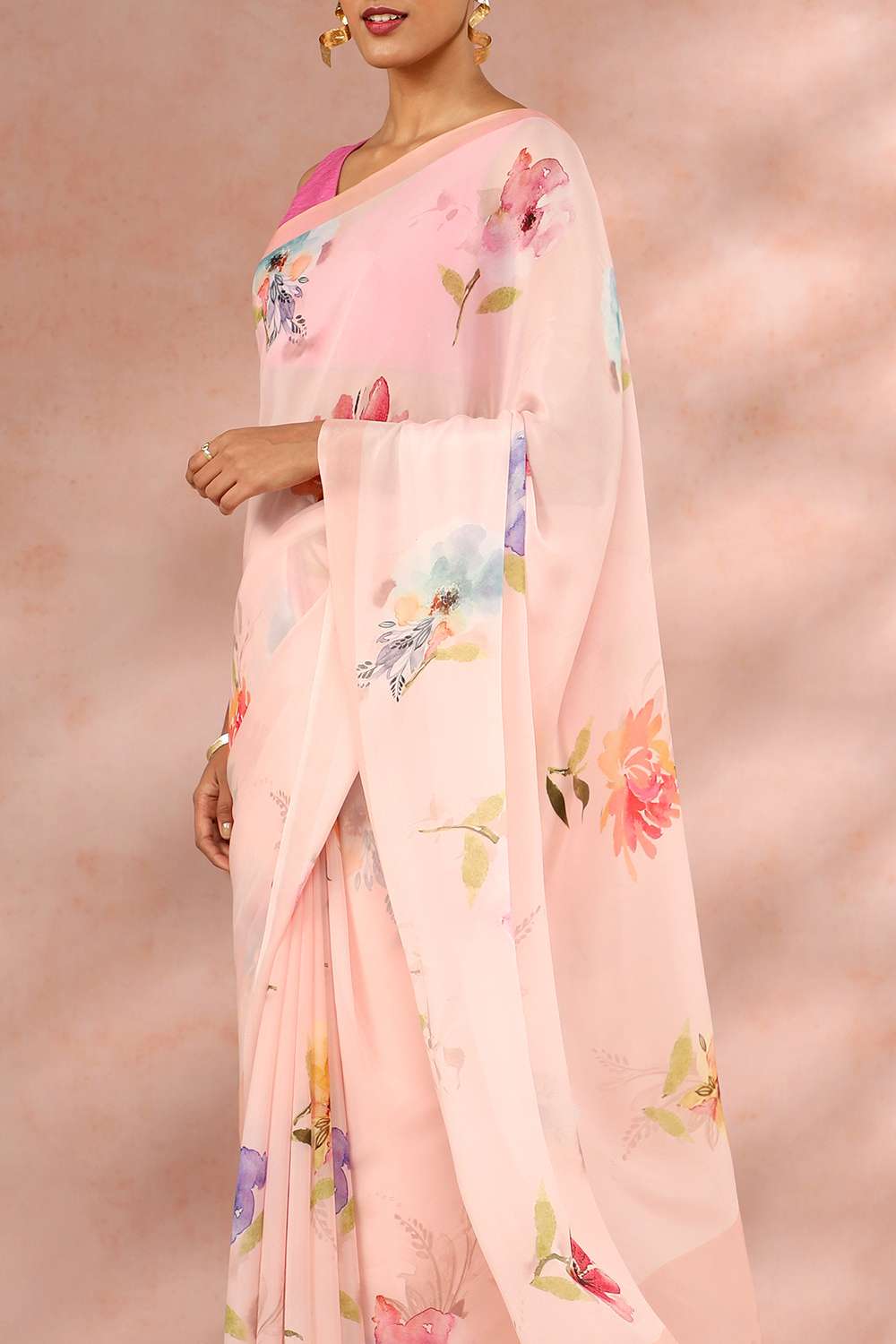 Light Pink Contemporary Viscose Crepe Digital Printed Saree image number null
