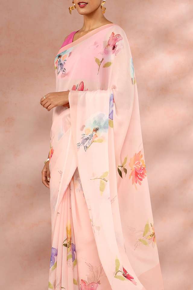 Light Pink Contemporary Viscose Crepe Digital Printed Saree thumbnail image number null