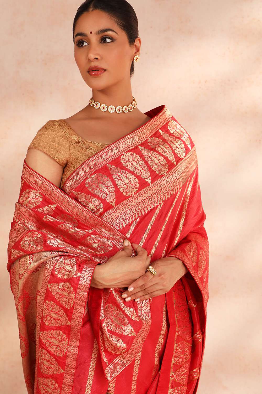 Red Viscose Luxe Woven Banaras Inspired Design Saree image number null