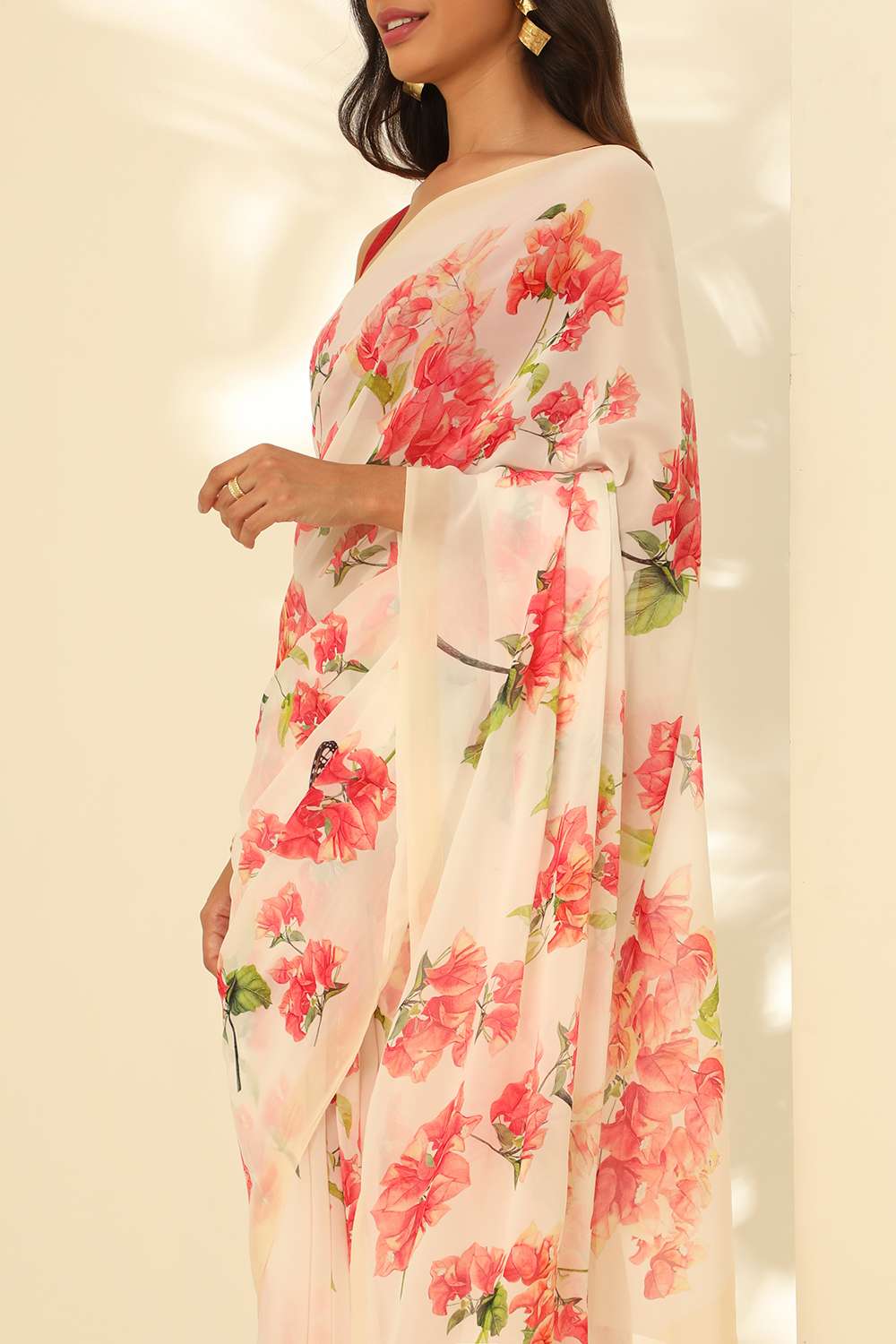 Off White Viscose Georgette Digital Print Saree image number null