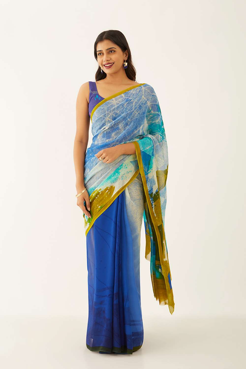 Multicoloured Viscose Georgette Digital Print Saree image number null