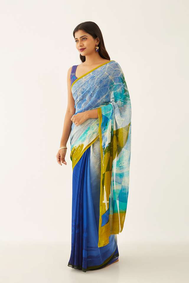 Multicoloured Viscose Georgette Digital Print Saree thumbnail image number null