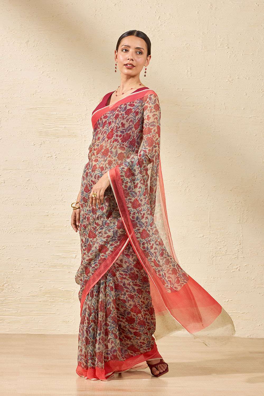 Grey Screen Printed Viscose Chiffon Saree image number null