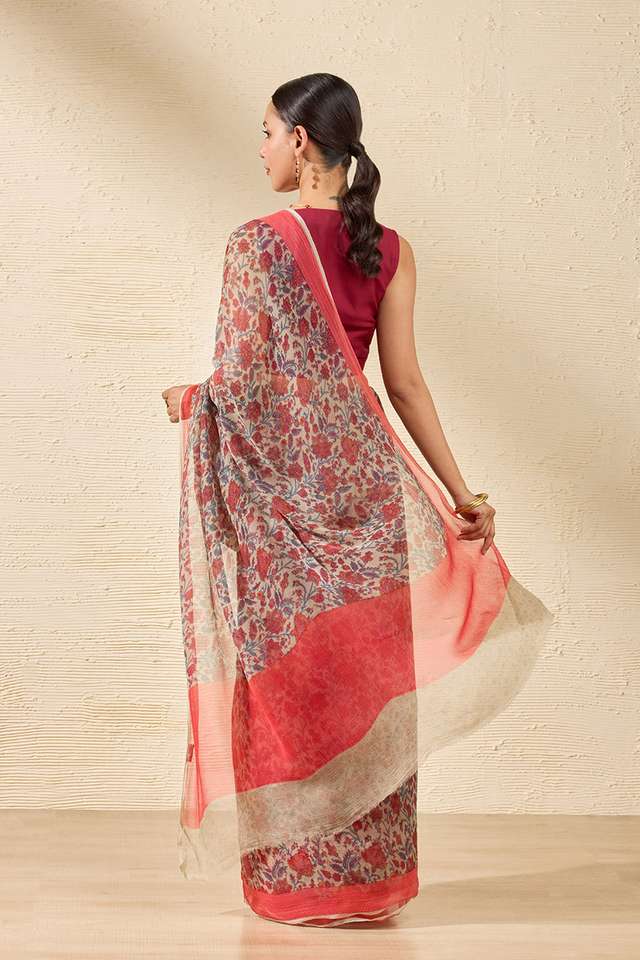 Grey Screen Printed Viscose Chiffon Saree thumbnail image number null