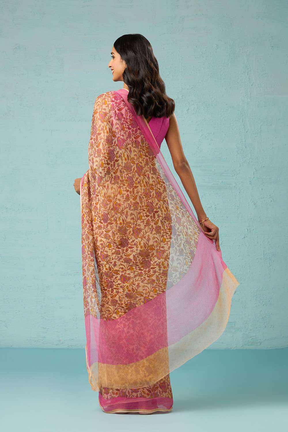 Yellow Screen Printed Viscose Chiffon Saree image number null