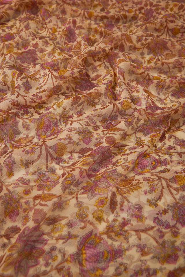 Yellow Screen Printed Viscose Chiffon Saree thumbnail image number null