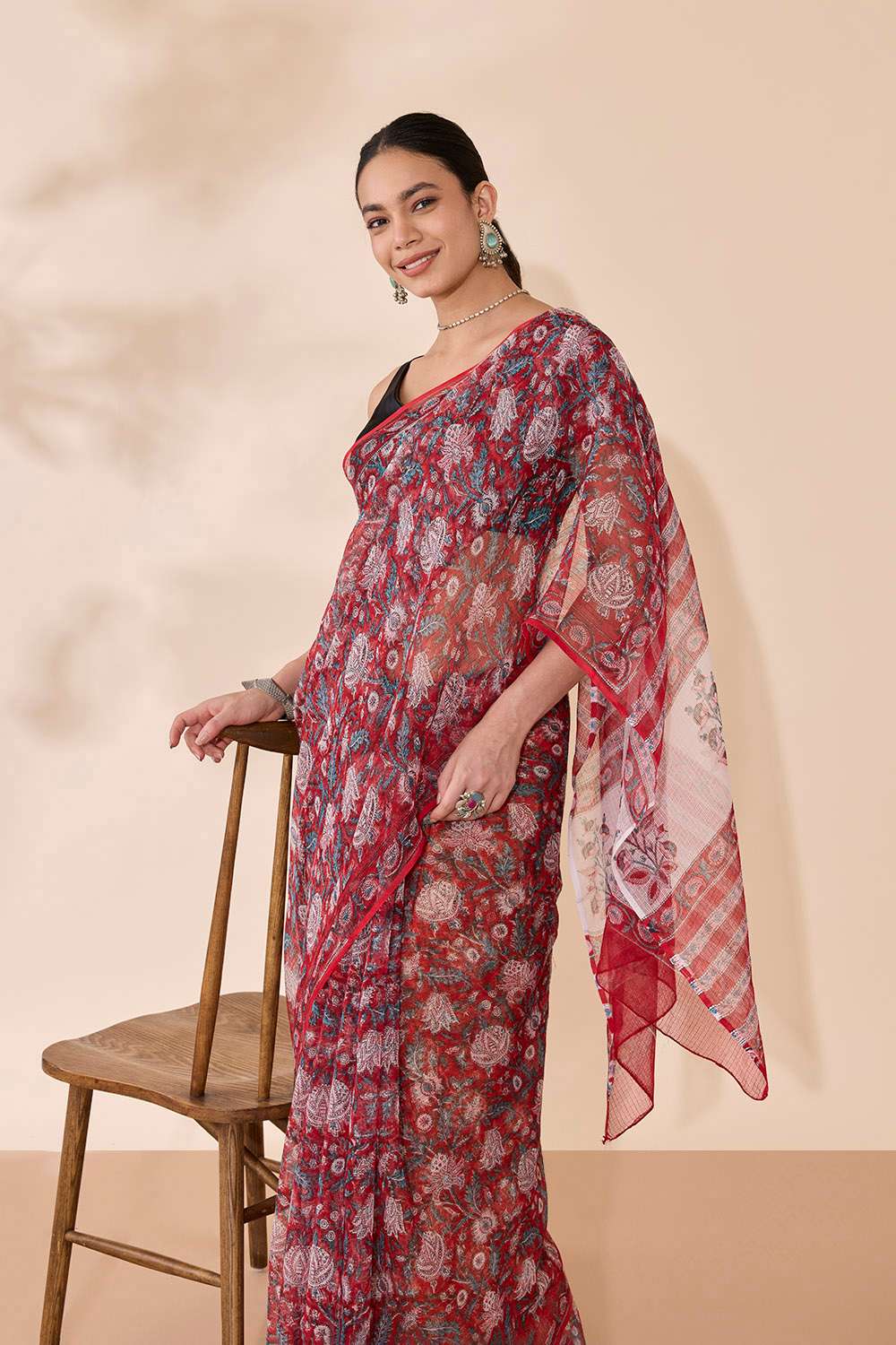 Red Bagru Block Printed Pure Cotton Kota Saree image number null