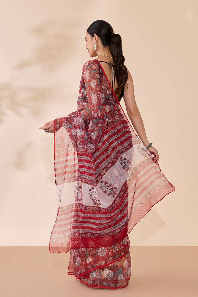 Red Bagru Block Printed Pure Cotton Kota Saree thumbnail image number null