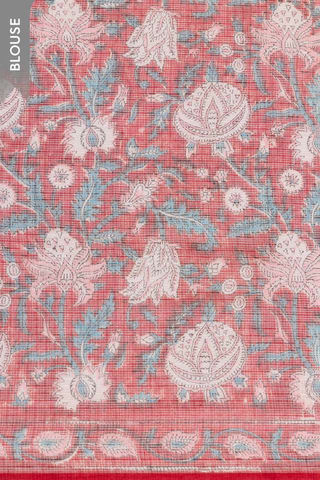 Red Bagru Block Printed Pure Cotton Kota Saree thumbnail image number null