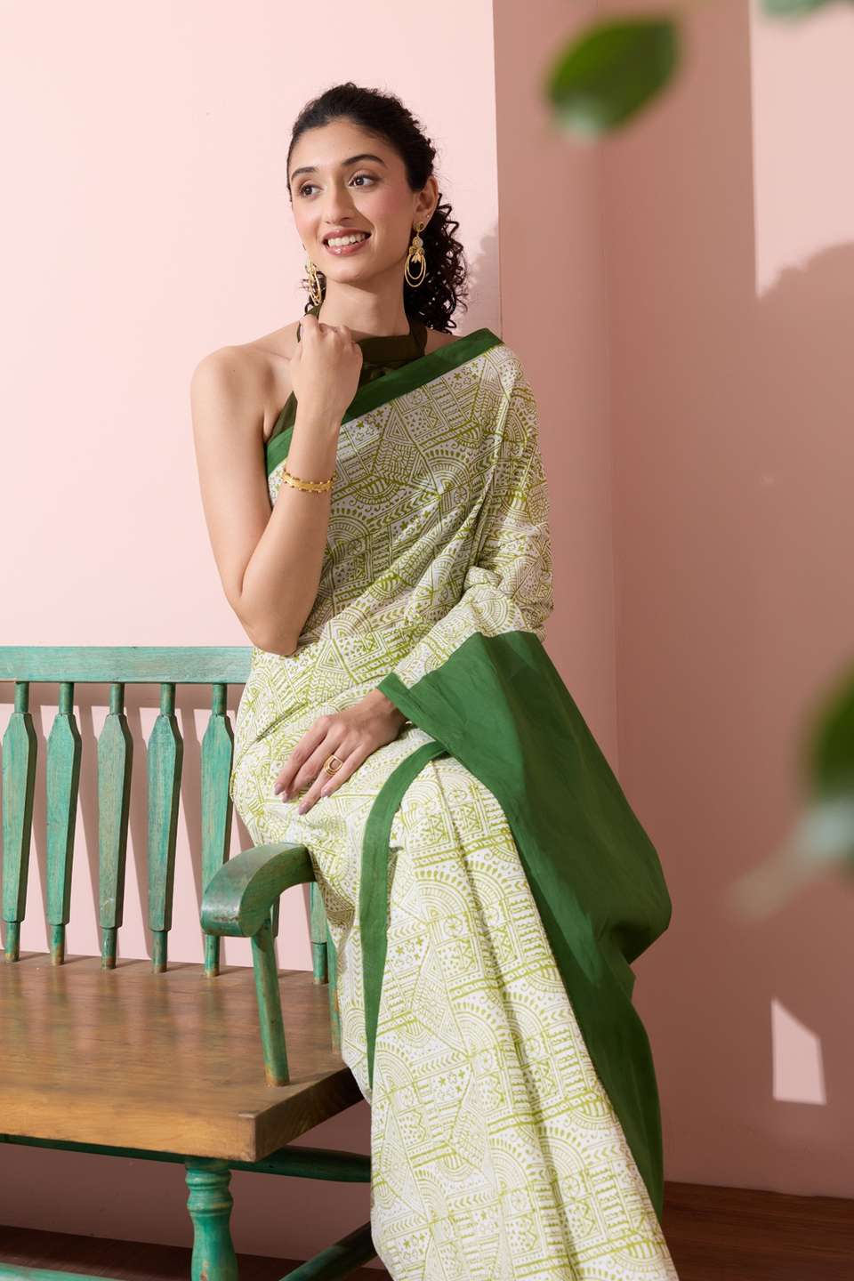 Off White Pure Cotton Mulmul Block Printed Bengal Saree