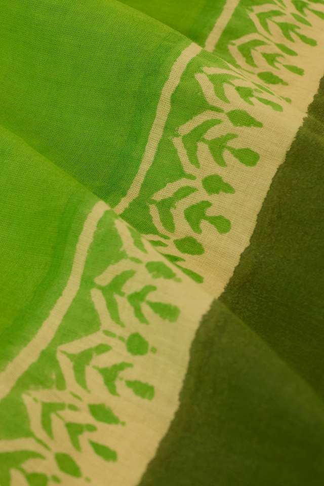 Light Green Bengal Pure Cotton Mulmul Block Printed Saree thumbnail image number null