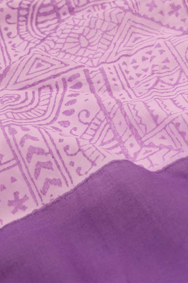 Light Violet Pure Cotton Mulmul Block Printed Bengal Saree thumbnail image number null