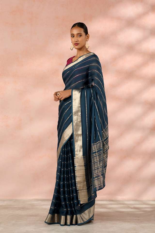 Blue Contemporary Viscose Woven Saree thumbnail image number null