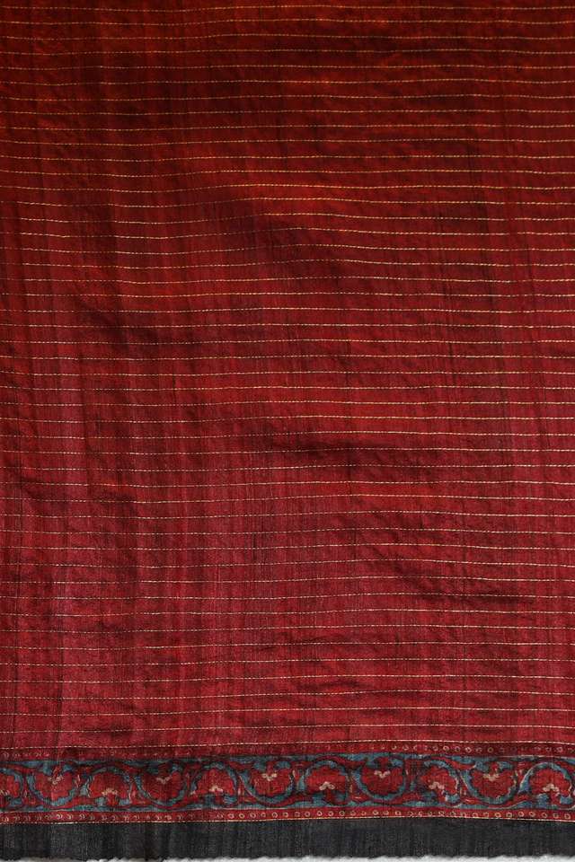 Red Printed Pure Tussar Silk Saree thumbnail image number null