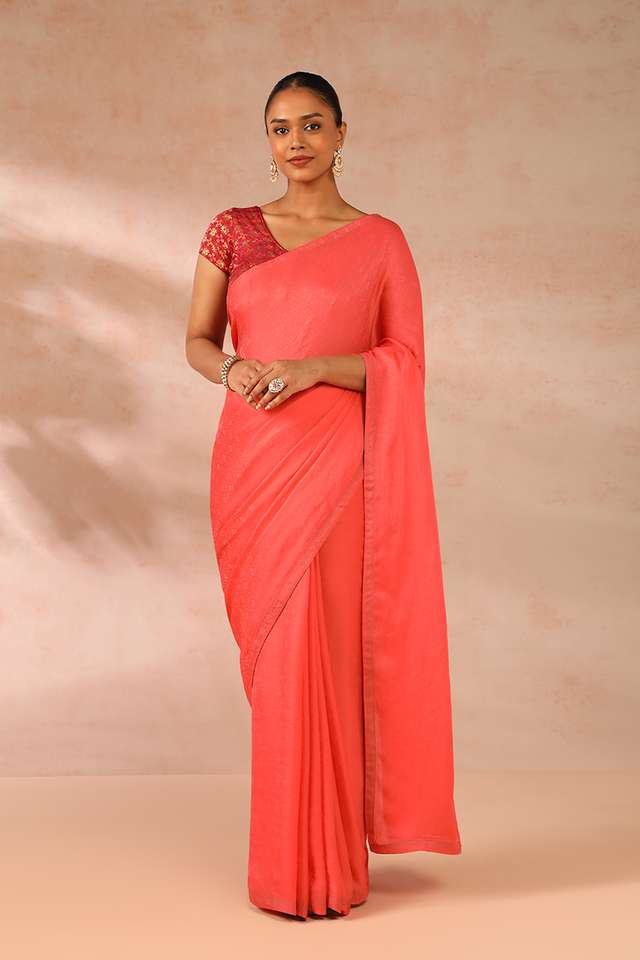 Orange Woven Viscose Luxe Saree image number