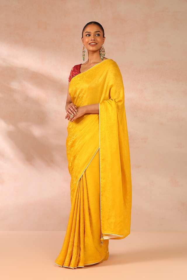 Yellow Woven Viscose Luxe Saree thumbnail image number null