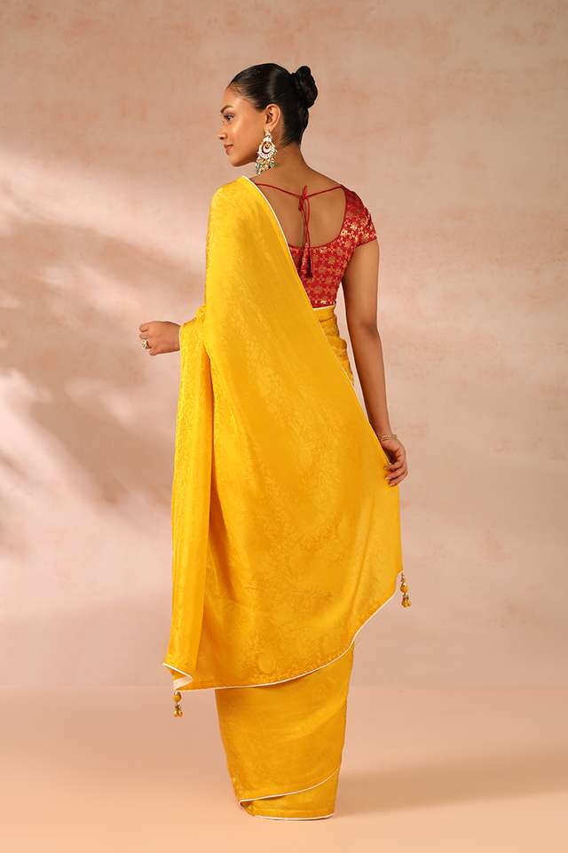 Yellow Woven Viscose Luxe Saree thumbnail image number null