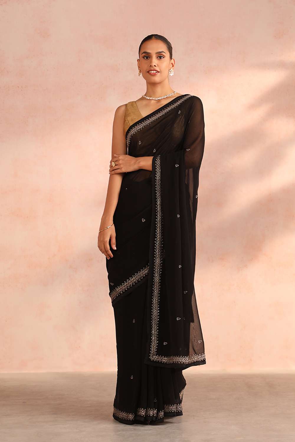 Black Bengal Viscose Georgette Aari Embroidery Saree image number null