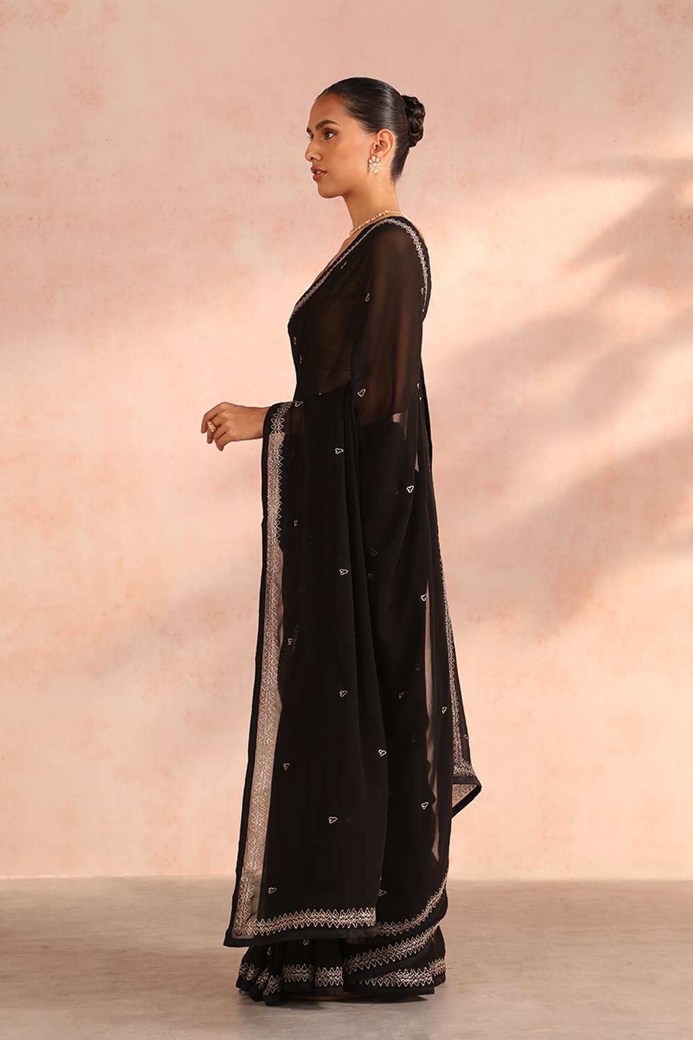 Black Bengal Viscose Georgette Aari Embroidery Saree image number null
