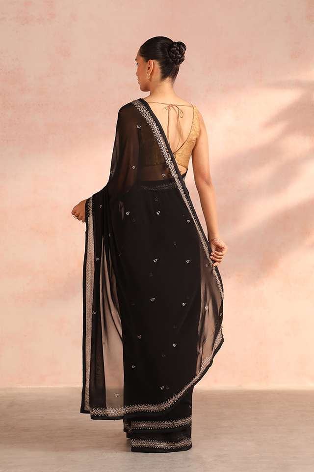 Black Bengal Viscose Georgette Aari Embroidery Saree thumbnail image number null