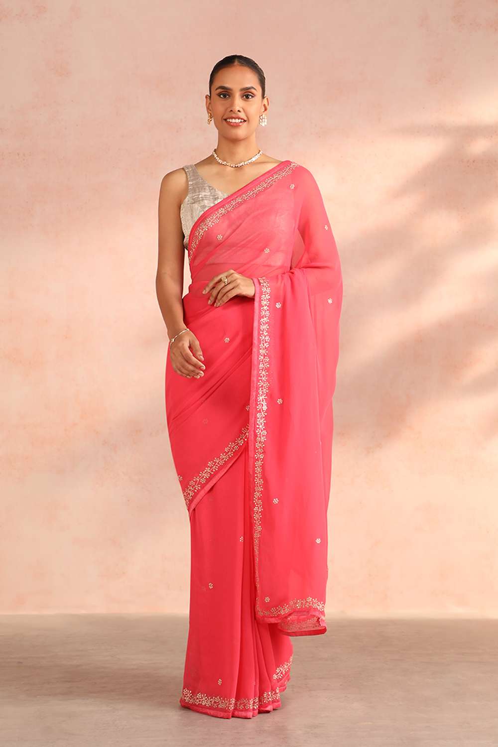 Pink Bengal Viscose Georgette Aari Embroidery Saree image number null