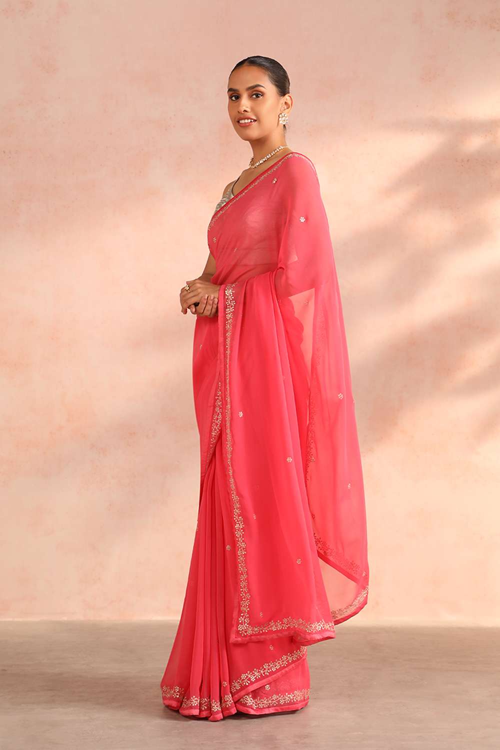 Pink Bengal Viscose Georgette Aari Embroidery Saree image number null