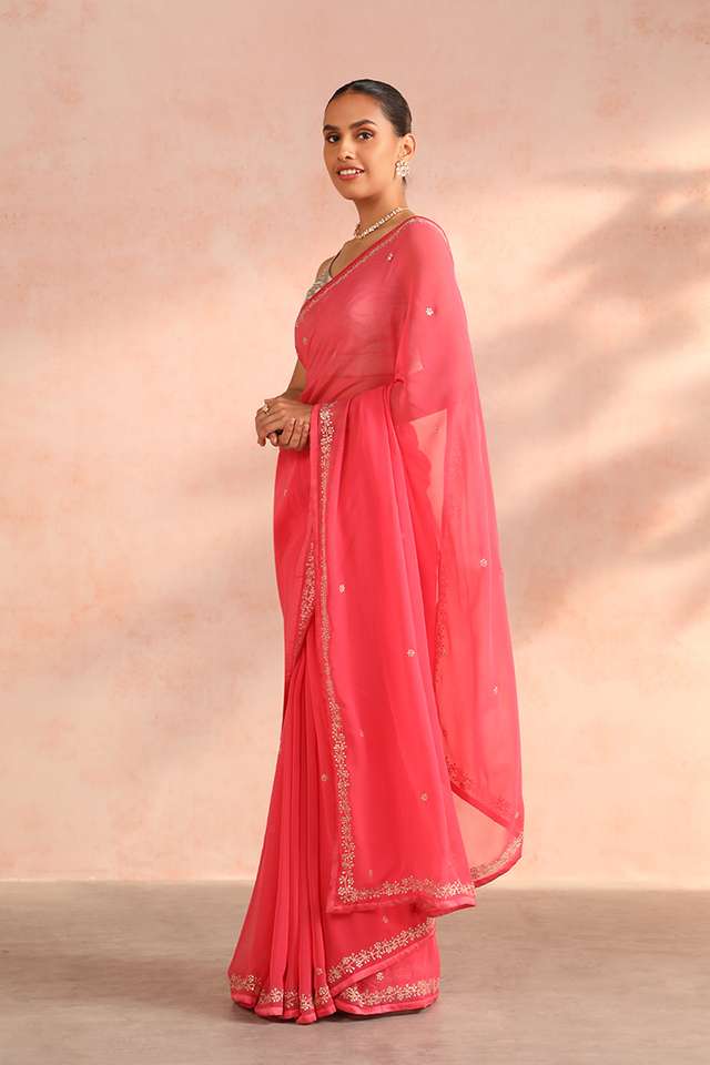 Pink Bengal Viscose Georgette Aari Embroidery Saree thumbnail image number null