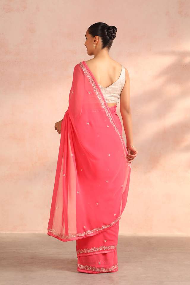 Pink Bengal Viscose Georgette Aari Embroidery Saree thumbnail image number null